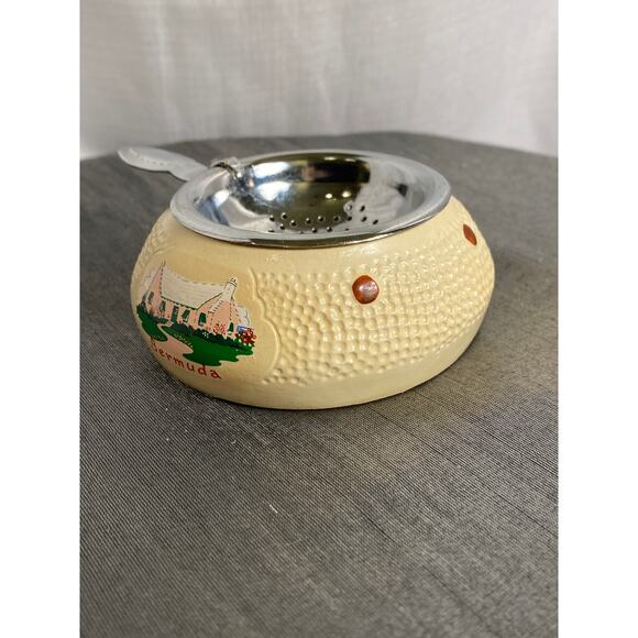 VTG 70s Bermuda Souvenir Tea Bag Holder Strainer 3.50in Pink Green Beige EUC L#1 - Picture 6 of 13